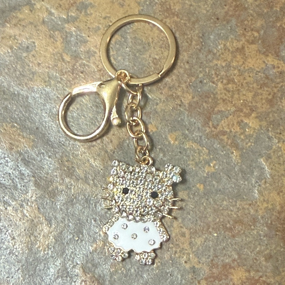 🌸4 for $10 NWOT Silver & Rhinestone Kitty Keychain